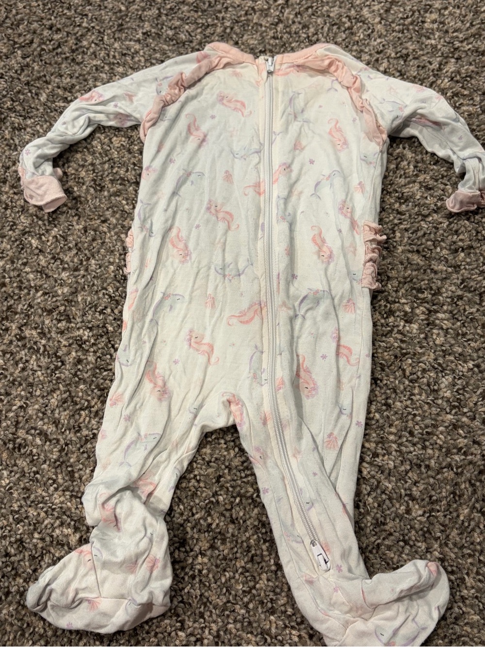 Dolphin White & Pink One-Piece Zip-up Footed Sleeper